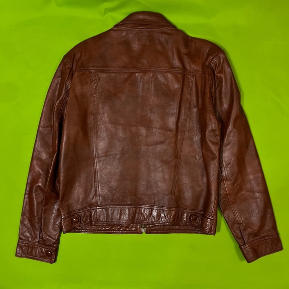 Vintage Ruiz Brown Genuine Leather Jacket Made in Mexico Size 42 Biker Moto 70s - Picture 2 of 8